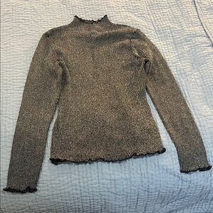 Metallic Ribbed Long Sleeve Top